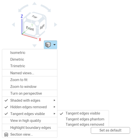 RMB impostato come predefinito nel menu delle opzioni di visualizzazione Fotocamera e rendering