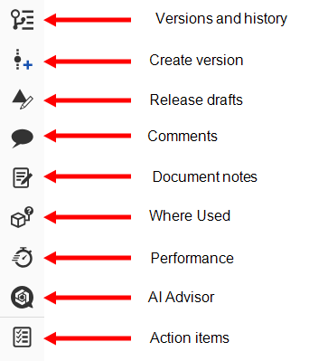 Barra degli strumenti del pannello Documento con etichette