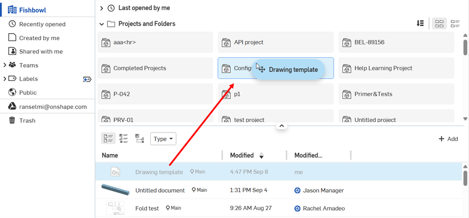 dragging and droping a document into a folder