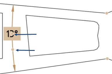 esempio di dimensioni angolari linea a linea con presa trascinabile sull'arco di dimensione per modificare l'angolo da misurare