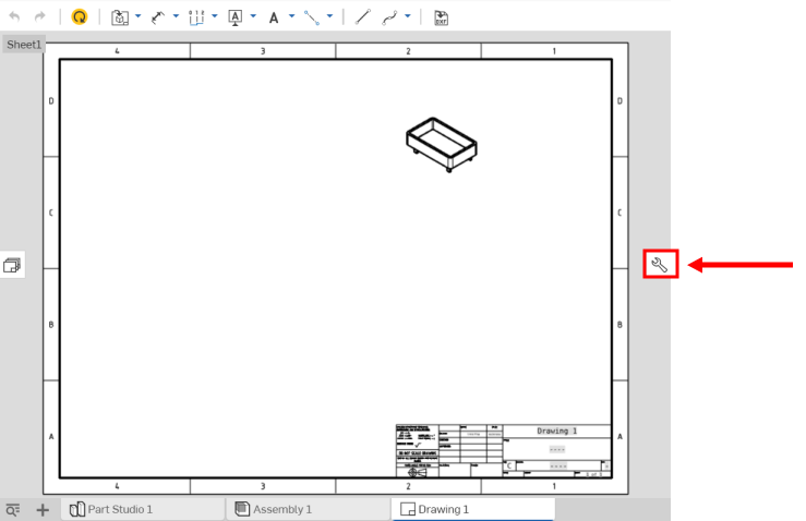 Esempio di posizione dell'icona del pannello Proprietà disegno in un disegno