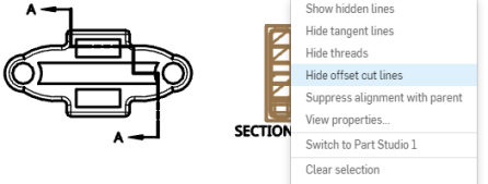 esempio di come mostrare/nascondere le linee di taglio con offset