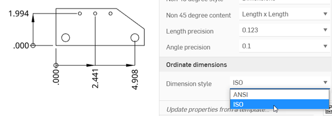 Stili dimensione di ordinata ANSI e ISO