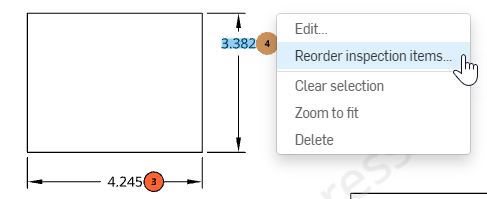 Opzione Riordina elementi di ispezione nel menu RMB del numero elemento di ispezione