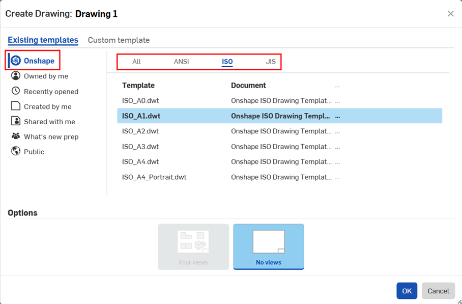 Create Drawing dialog