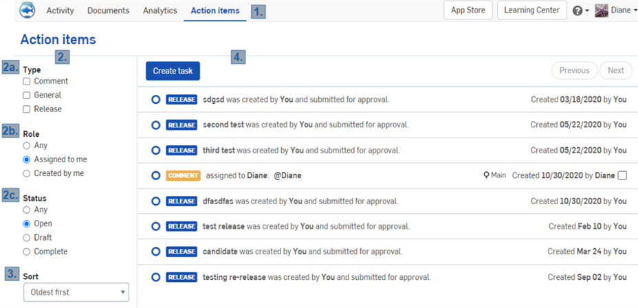 Schermata della pagina del Task Manager in cui puoi monitorare rilasci e attività