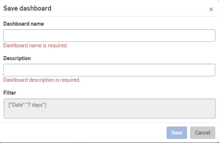 Esempio della finestra di dialogo Salva dashboard