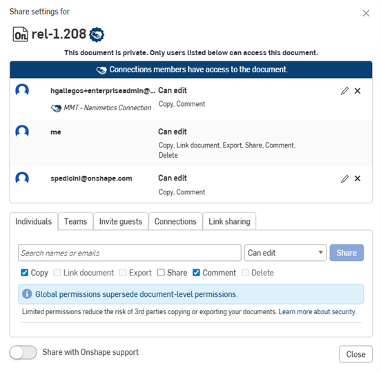 Condividi la finestra di dialogo con il banner Connessioni esterne