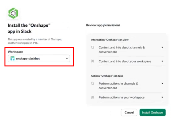 Installa l'app Onshape in Slack