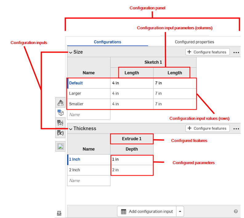 Terminology for working with configurations in Onshape