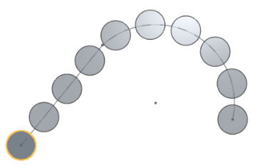 esempio di una parte ripetuta lungo due curve dello schizzo adiacenti 10 volte, creando nuovo materiale