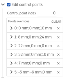 Edit control points with overrides