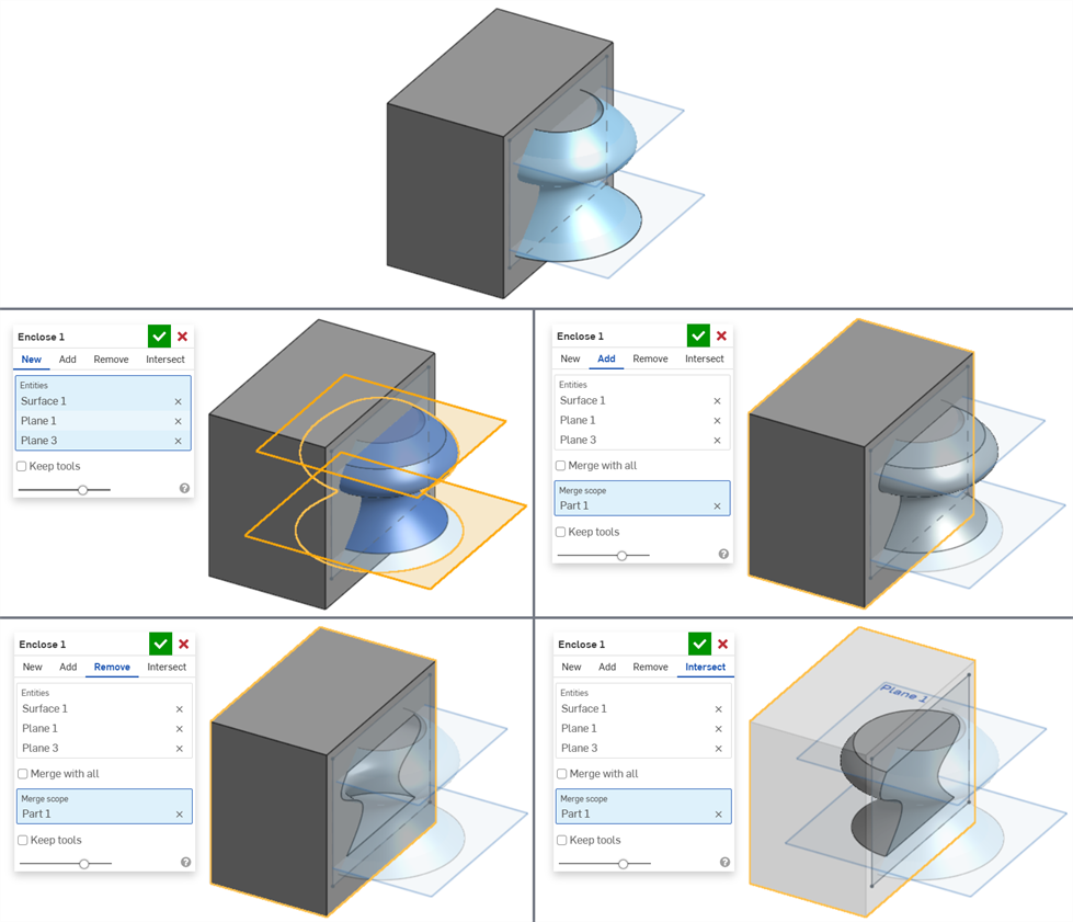 Result options for the Enclose feature