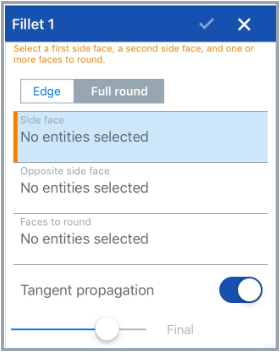 Finestra di dialogo Raccordo completo sulla piattaforma iOS