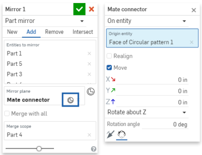 Finestra di dialogo Specchia e Mate connector