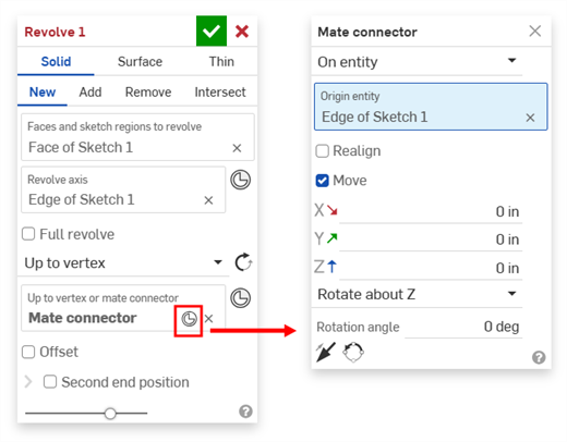 Clic sul Mate connector nella finestra di dialogo Rivoluzione