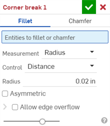 Corner break dialog: Fillet