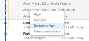 Esempio dell'opzione Ripristina in nel menu contestuale Versioni e cronologia