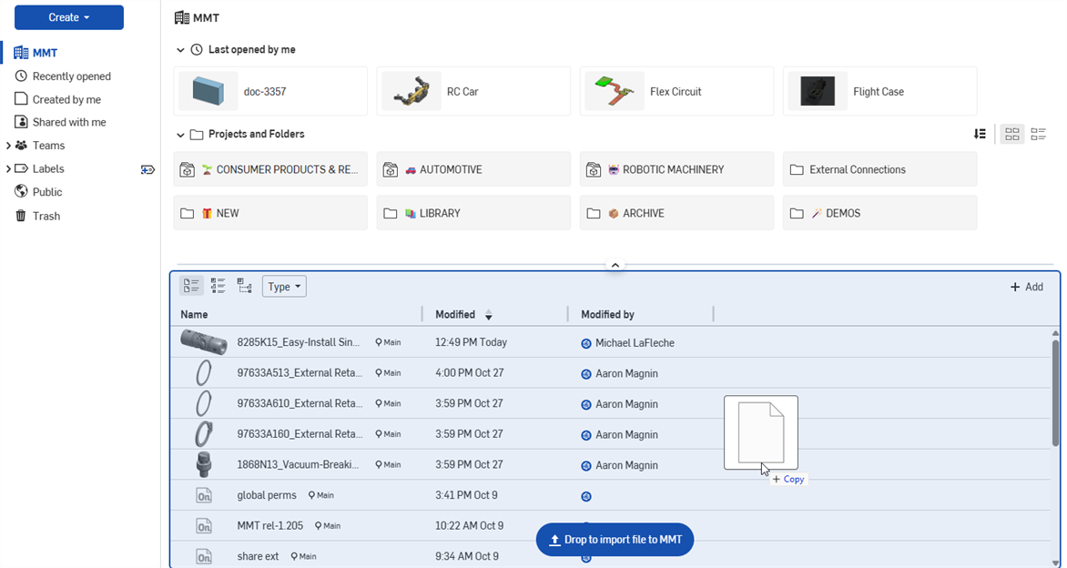 Drag and drop to import a file to the Documents page