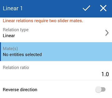 Esempio di finestra di dialogo dello strumento Relazione lineare