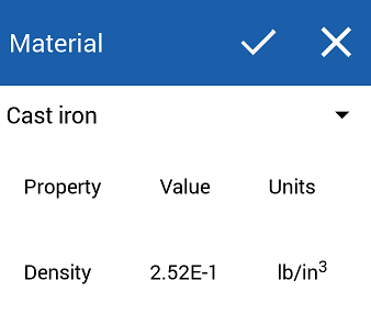 Esempio di valori di proprietà per il materiale