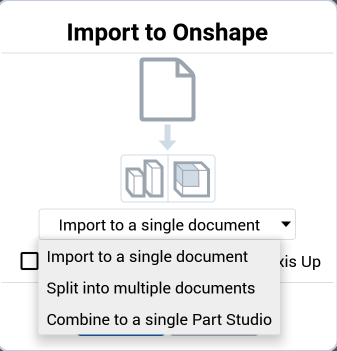 Opzioni di importazione nella finestra di dialogo Importa in Onshape