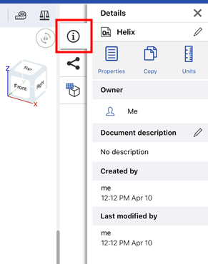 Riquadro Dettagli iOS per un documento