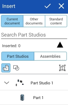 Schermata della finestra di dialogo Inserisci su un dispositivo Android