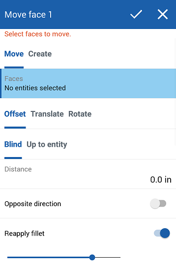 Esempio di finestra di dialogo Sposta faccia