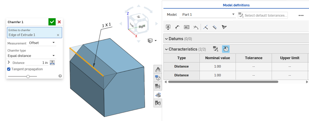 Chamfer MBD: Equal distance example