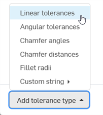 Add tolerance type menu