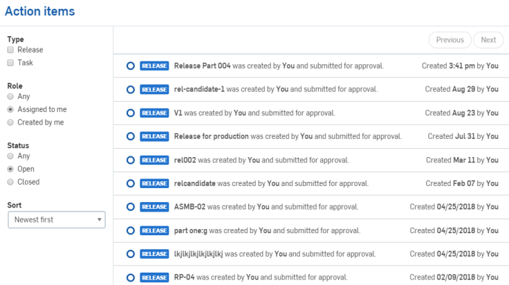 Pagina del Task Manager che mostra l'elenco dei rilasci