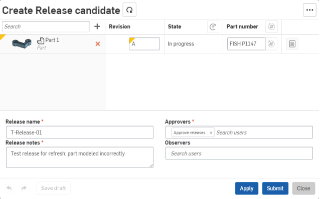 Schermata della finestra di dialogo Create Release candidate, parte 3