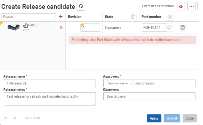 Schermata della finestra di dialogo Create Release candidate, parte 4