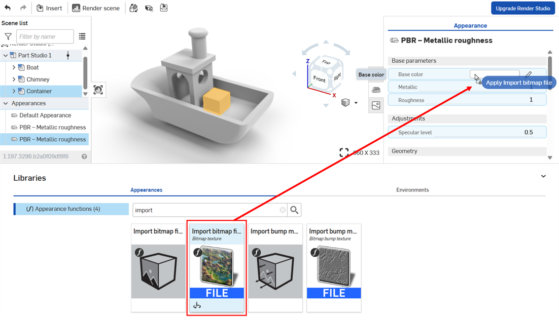 Assegnare una funzione di file bitmap al parametro Colore base