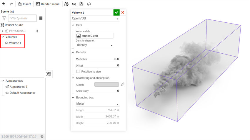 Editing the volume in the graphics area and displaying it in the Scene list