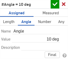 Creazione di una variabile Angle