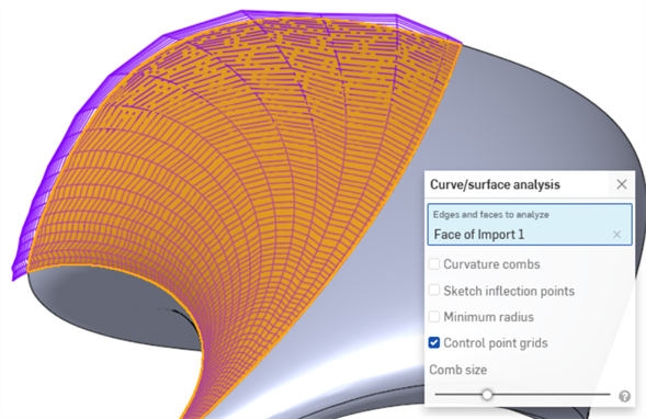 Esempio di griglia densa di punti di controllo per analisi delle curve