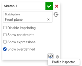 Sketch diagnostics tool menu in the Sketch dialog