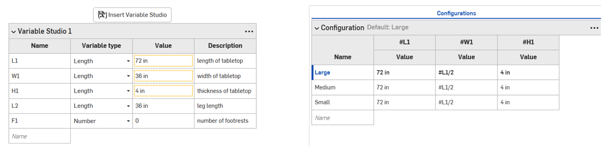 Configured values highlighted in orange and added to the config table.