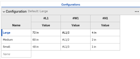 Configured values highlighted in orange and added to the config table.