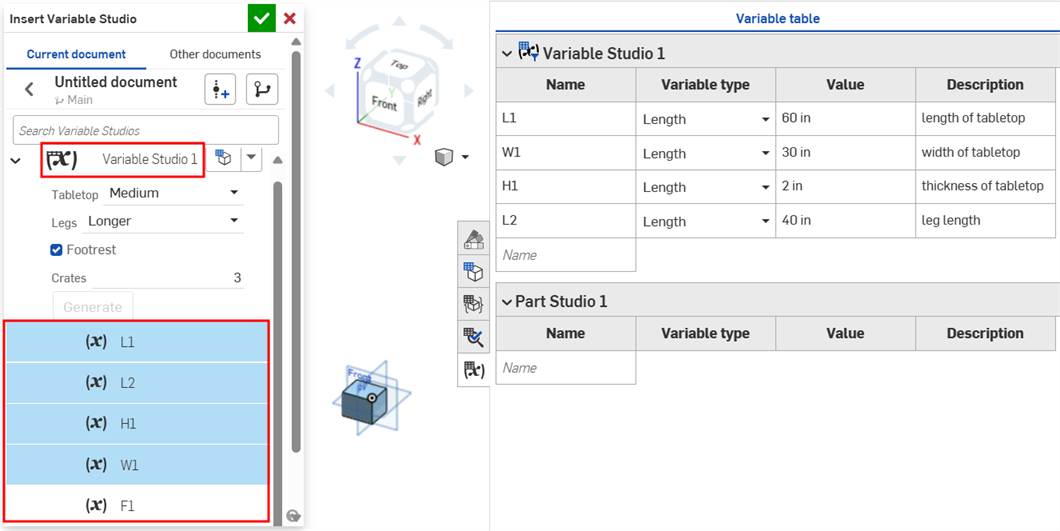 Click Generate to set the variables to specified configuration