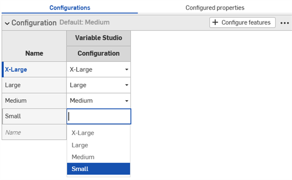 Configured Variable Studio added to a Part Studio configuration