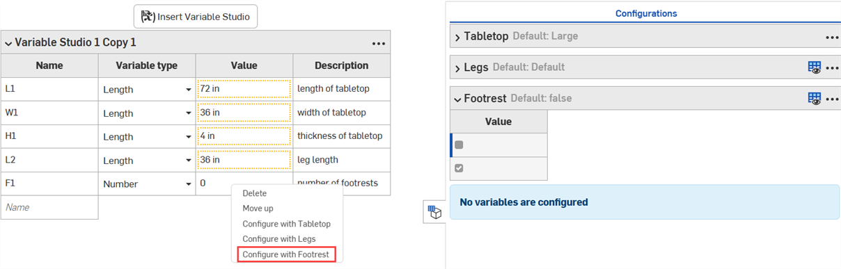 F1 variable value added to Footrest checkbox input