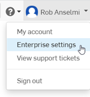 Accounts menu with enterprise settings