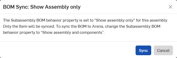 BOM Sync: Show Assembly only dialog