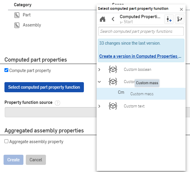 Selecting FeatureScript for a custom property