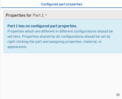 Screenshot of Light user Configured part properties panel