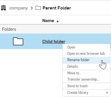 Right-click the current folder name and click Rename folder