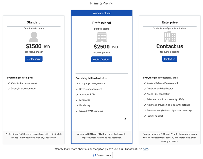 Plans and pricing page